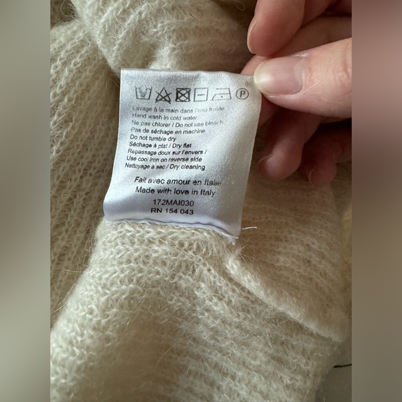 Sezane Barry Ecru Ivory Cream Mohair Alpaca V Neck Rib Knit Button Up Cardigan - Picture 7 of 7